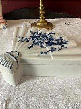 Vintage Blue and White Porcelain Fan Shape Trinket Dish